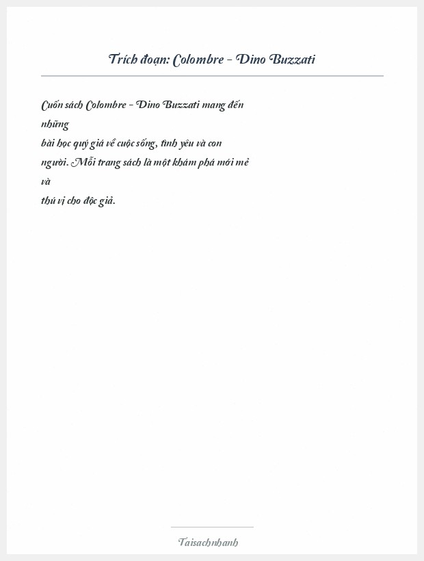 Trích đoạn Colombre - Dino Buzzati