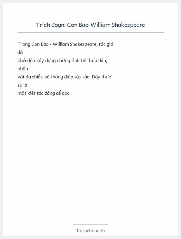 Trích đoạn Con Bao William Shakespeare