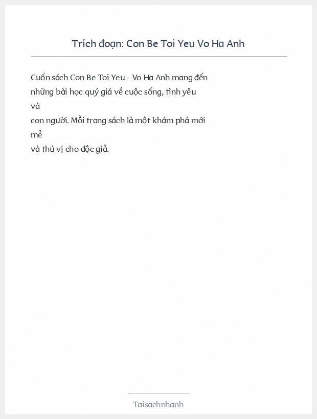 Trích đoạn Con Be Toi Yeu Vo Ha Anh