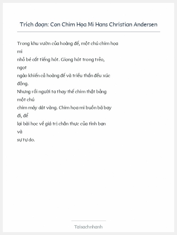 Trích đoạn Con Chim Họa Mi Hans Christian Andersen
