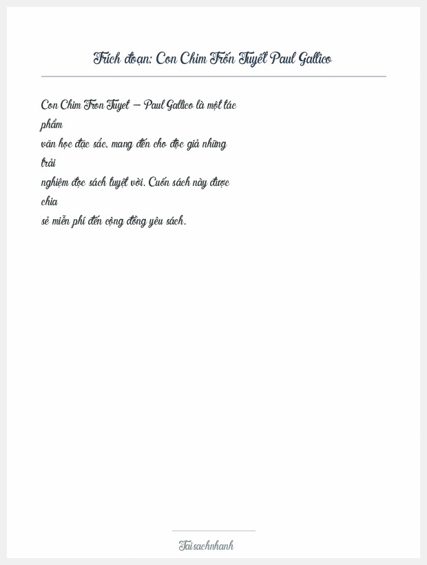 Trích đoạn Con Chim Trốn Tuyết Paul Gallico