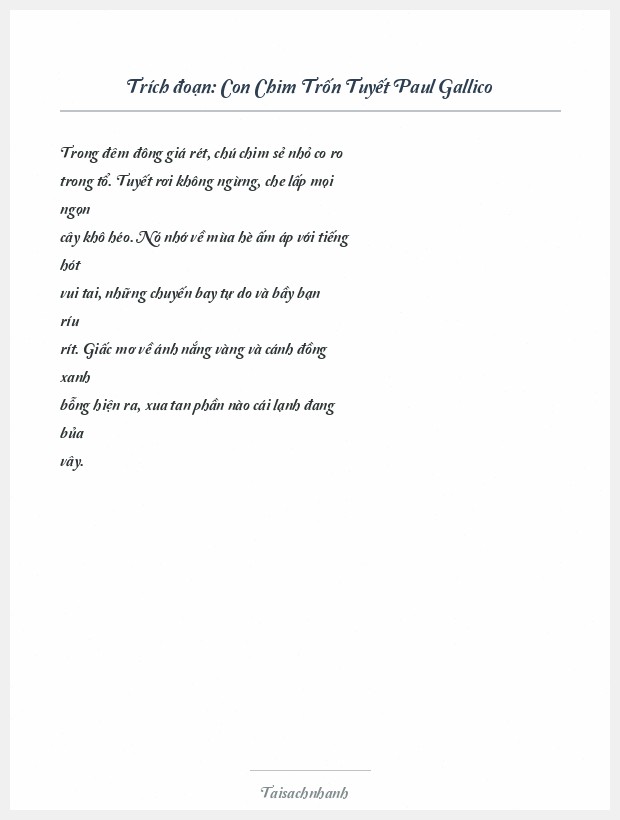 Trích đoạn Con Chim Trốn Tuyết Paul Gallico