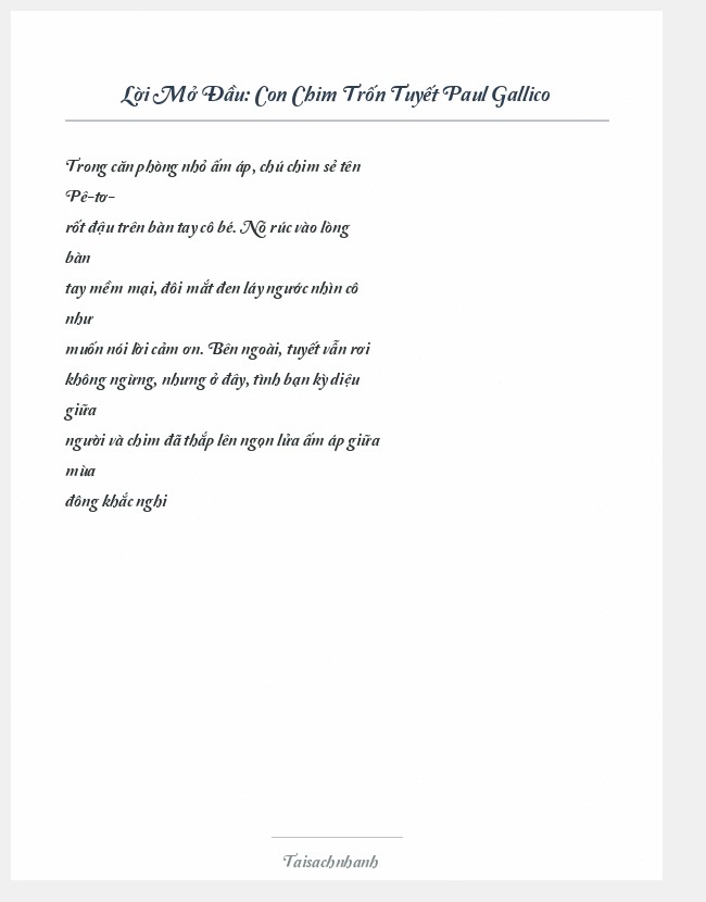 Trích đoạn Con Chim Trốn Tuyết Paul Gallico