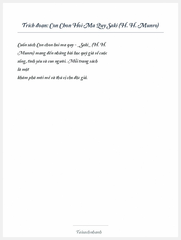 Trích đoạn Con Chon Hoi Ma Quy Saki (H. H. Munro)