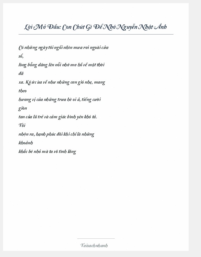 Trích đoạn Con Chút Gì Để Nhớ Nguyễn Nhật Ánh