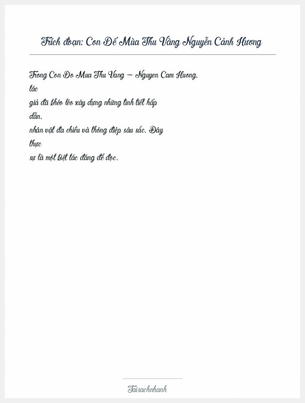 Trích đoạn Con Dế Mùa Thu Vàng Nguyễn Cảnh Hương