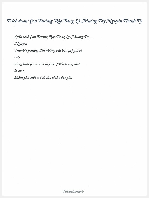 Trích đoạn Con Đường Rộp Bóng Lá Muống Tây Nguyên Thành Tý