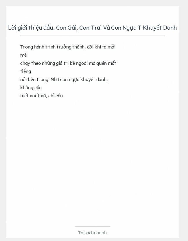 Trích đoạn Con Gái, Con Trai Và Con Ngựa T Khuyết Danh