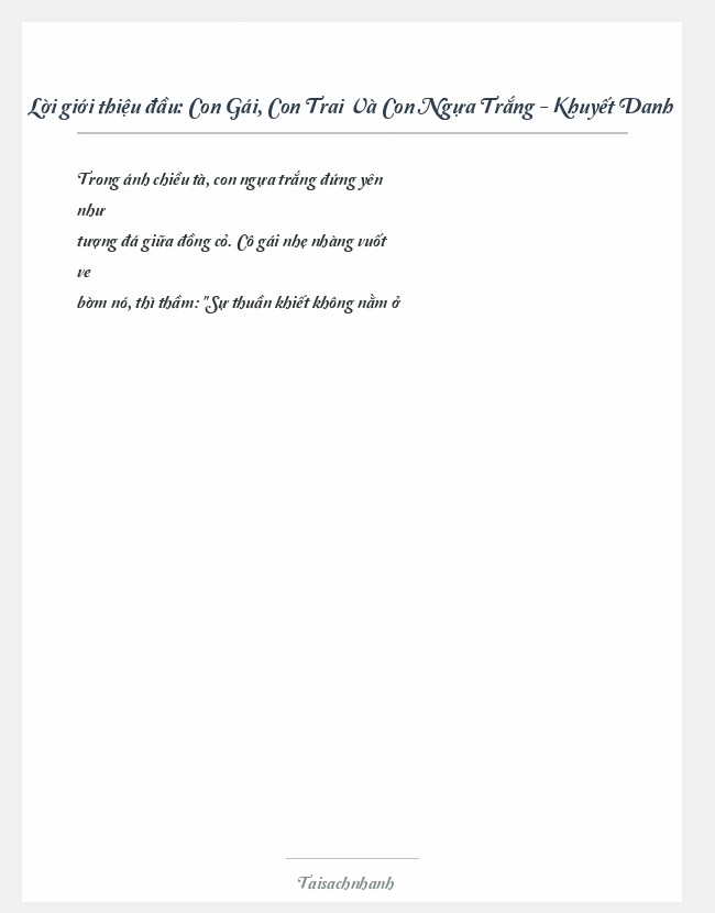 Trích đoạn Con Gái, Con Trai Và Con Ngựa Trắng - Khuyết Danh