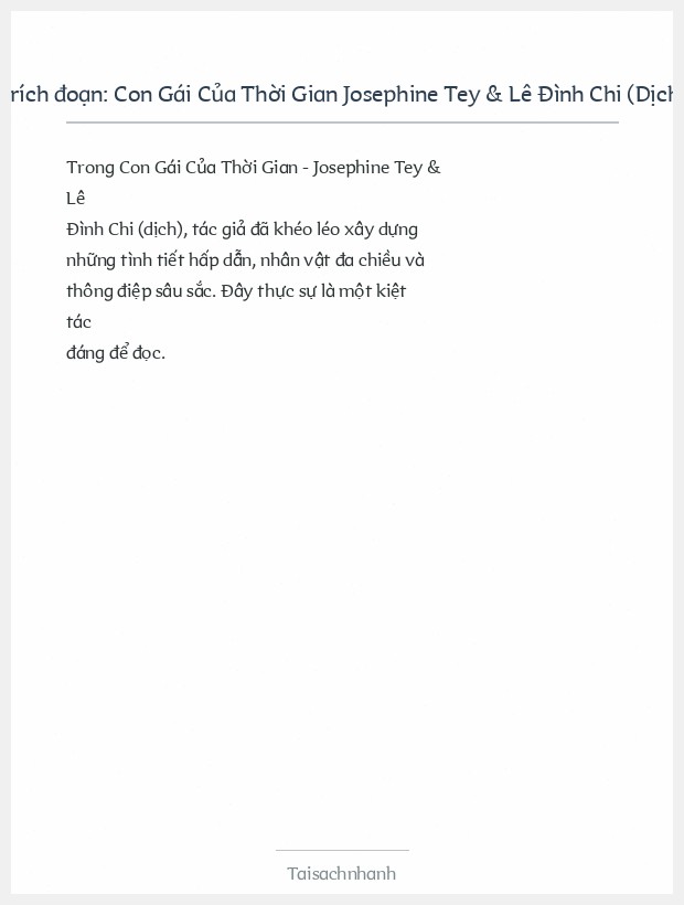 Trích đoạn Con Gái Của Thời Gian Josephine Tey & Lê Đình Chi (Dịch)