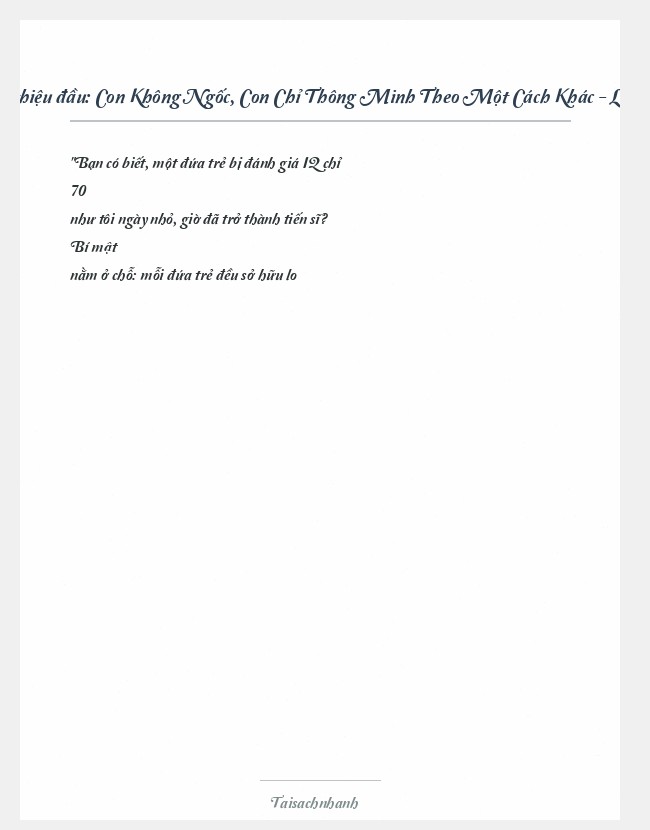 Trích đoạn Con Không Ngốc, Con Chỉ Thông Minh Theo Một Cách Khác - Lư Tô Vỹ