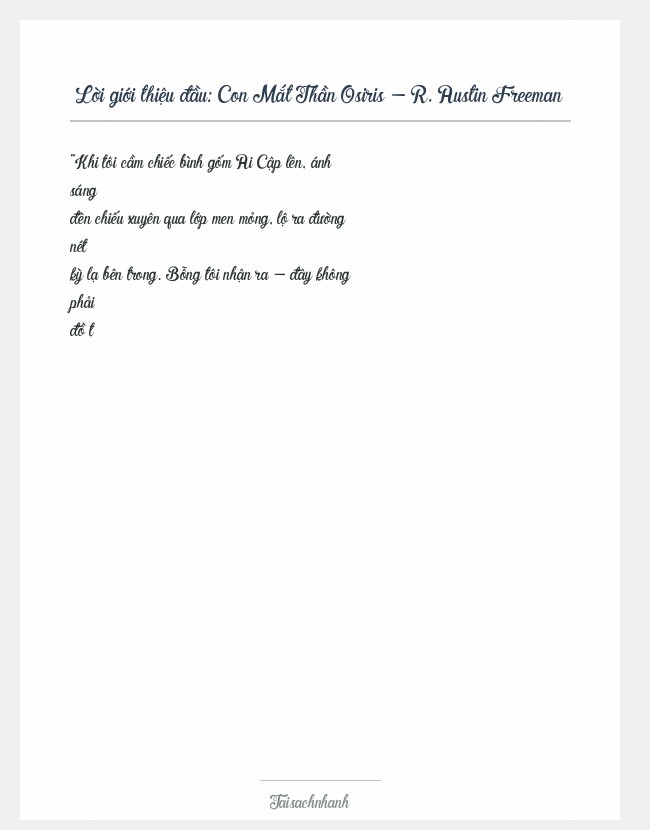 Trích đoạn Con Mắt Thần Osiris - R. Austin Freeman