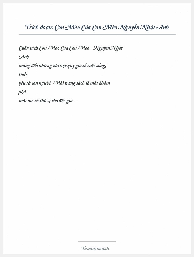 Trích đoạn Con Mèo Của Con Mèo Nguyễn Nhật Ánh