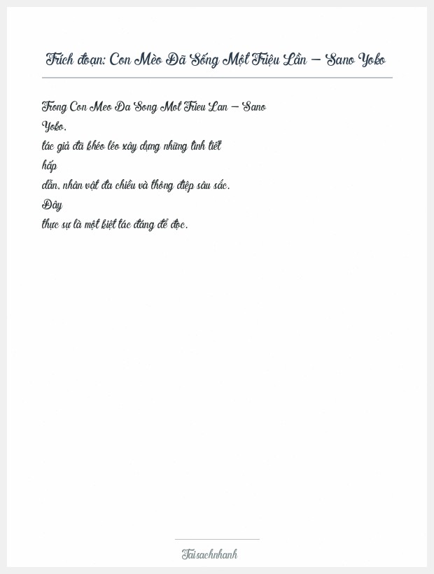 Trích đoạn Con Mèo Đã Sống Một Triệu Lần - Sano Yoko