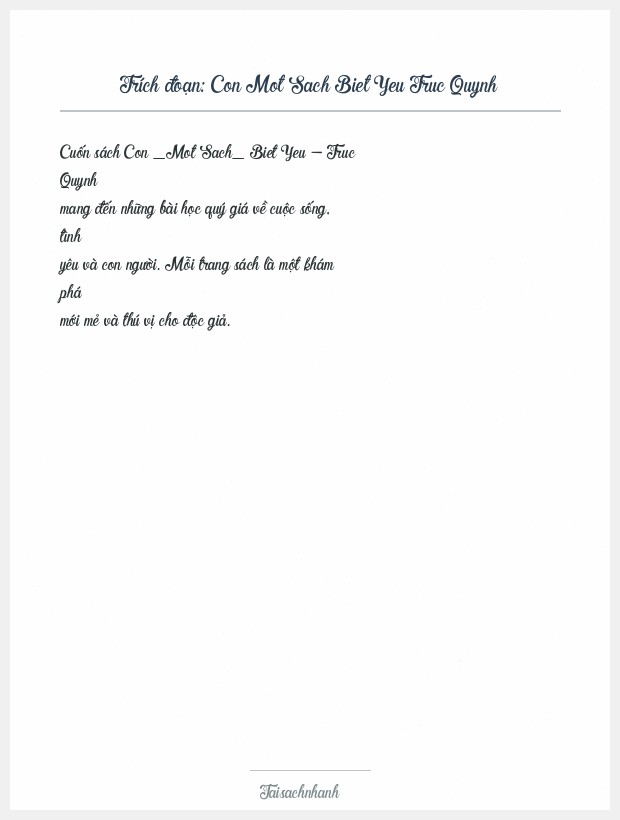 Trích đoạn Con Mot Sach Biet Yeu Truc Quynh