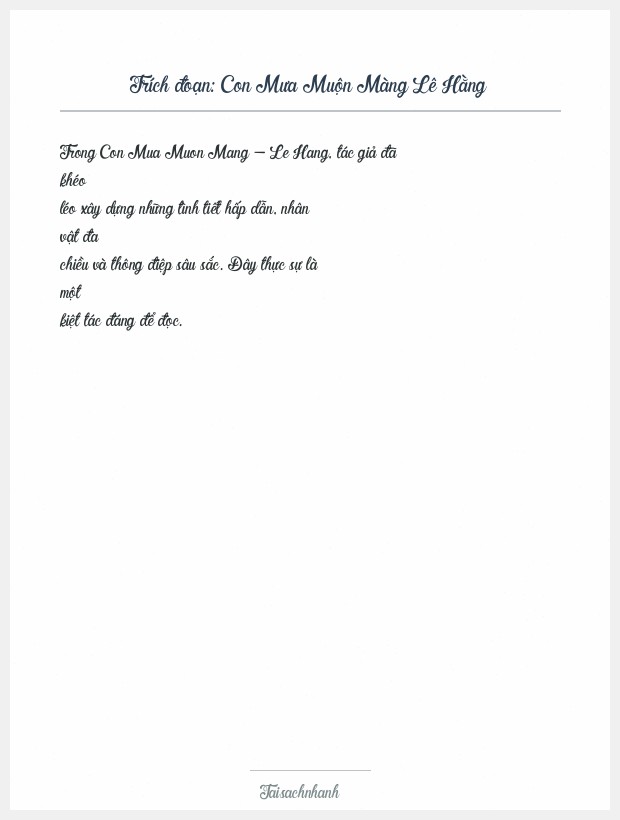 Trích đoạn Con Mưa Muộn Màng Lê Hằng