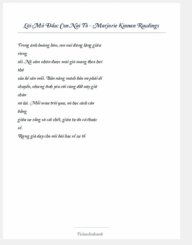 Trích đoạn Con Nai Tô - Marjorie Kinnan Rawlings