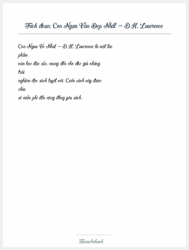 Trích đoạn Con Ngựa Vằn Đẹp Nhất - D.H. Lawrence