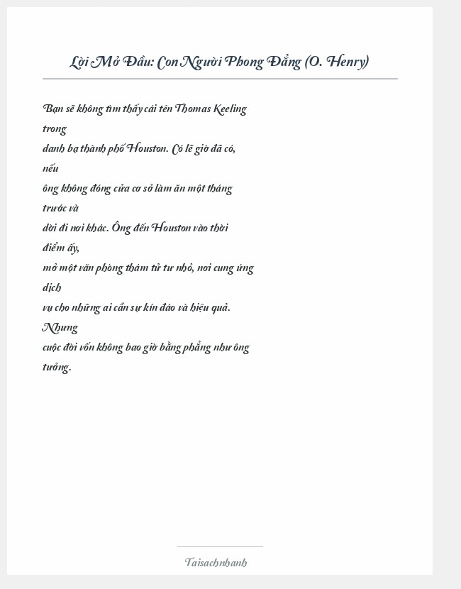 Trích đoạn Con Người Phong Đẳng (O. Henry)