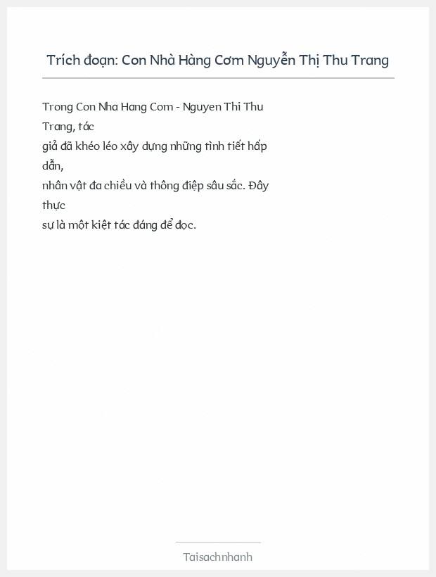 Trích đoạn Con Nhà Hàng Cơm Nguyễn Thị Thu Trang