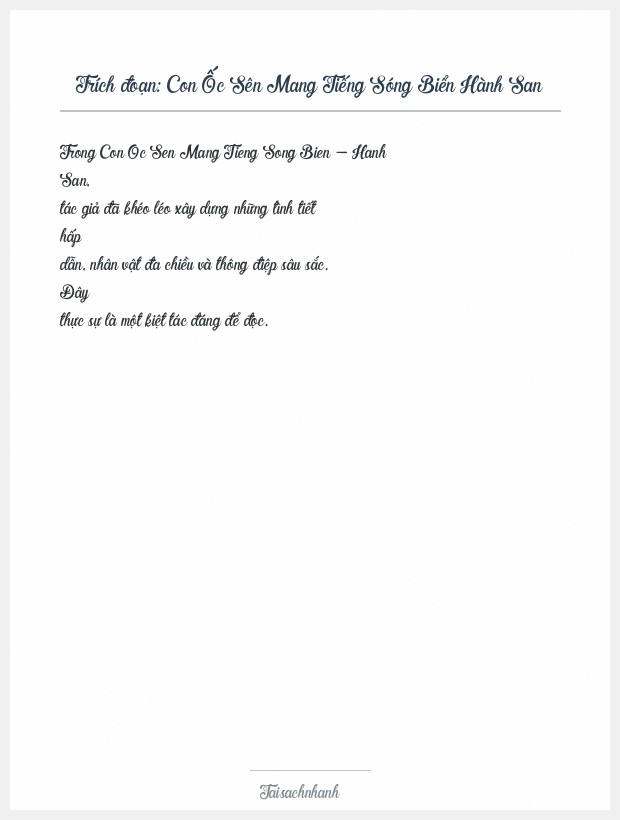 Trích đoạn Con Ốc Sên Mang Tiếng Sóng Biển Hành San