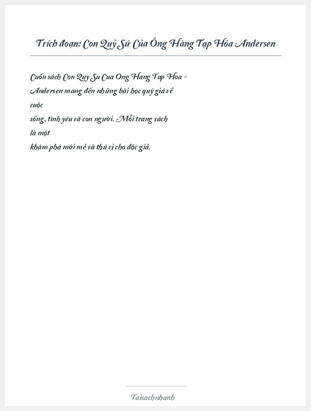 Trích đoạn Con Quỷ Sứ Của Ông Hàng Tạp Hóa Andersen