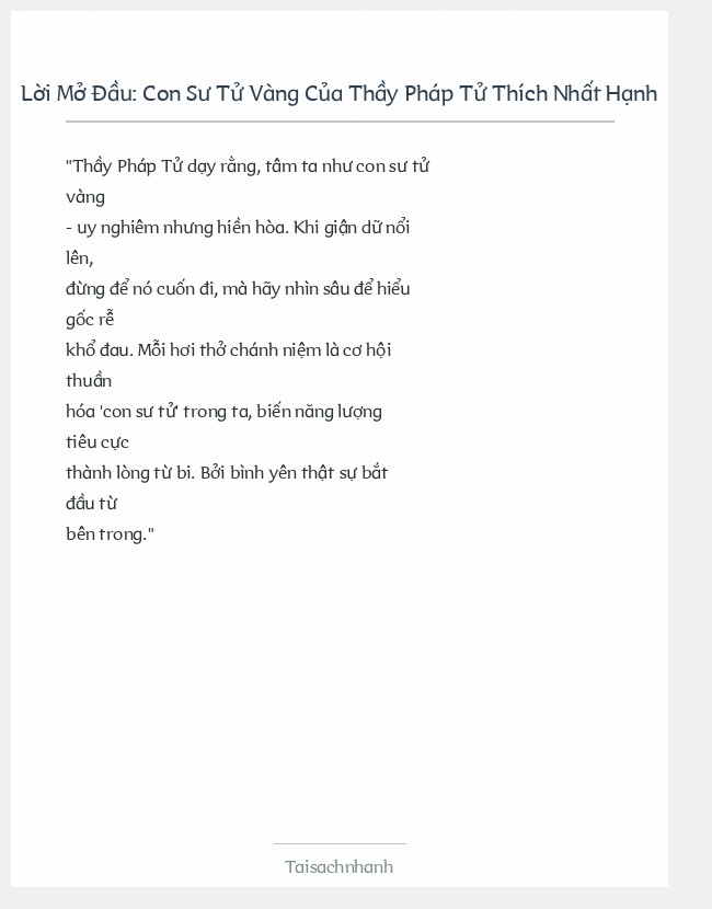 Trích đoạn Con Sư Tử Vàng Của Thầy Pháp Tử Thích Nhất Hạnh