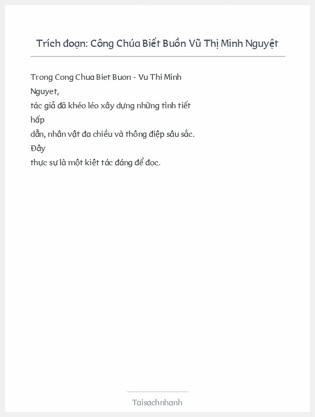 Trích đoạn Công Chúa Biết Buồn Vũ Thị Minh Nguyệt
