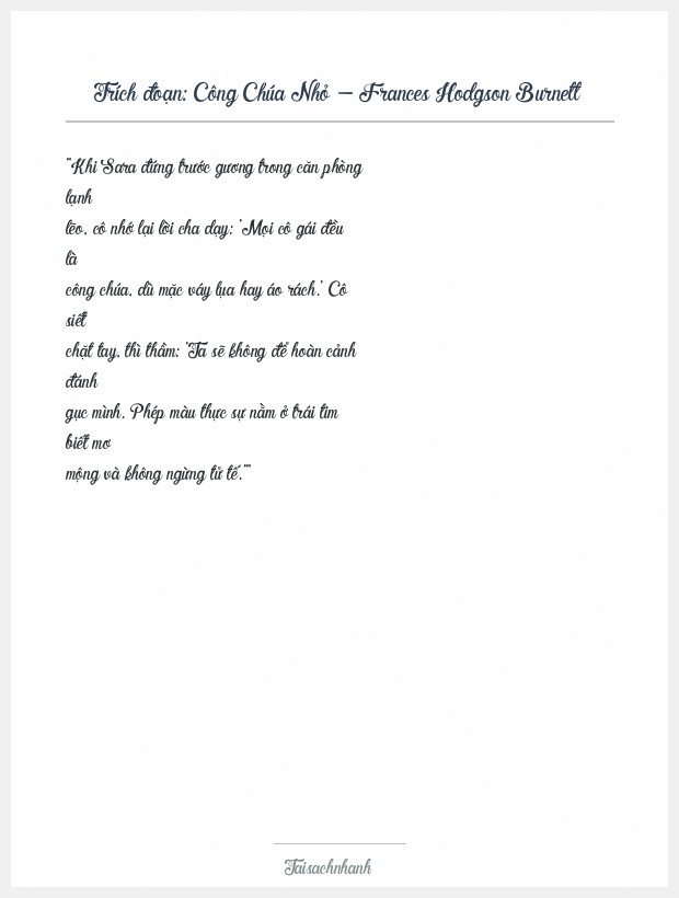 Trích đoạn Công Chúa Nhỏ - Frances Hodgson Burnett