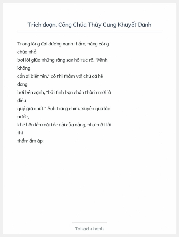 Trích đoạn Công Chúa Thủy Cung Khuyết Danh