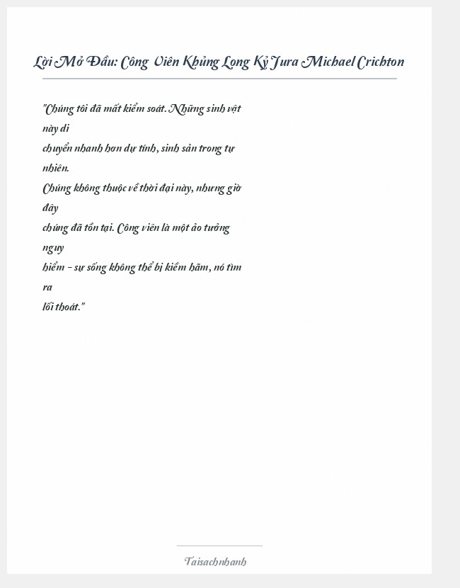 Trích đoạn Công Viên Khủng Long Kỷ Jura Michael Crichton