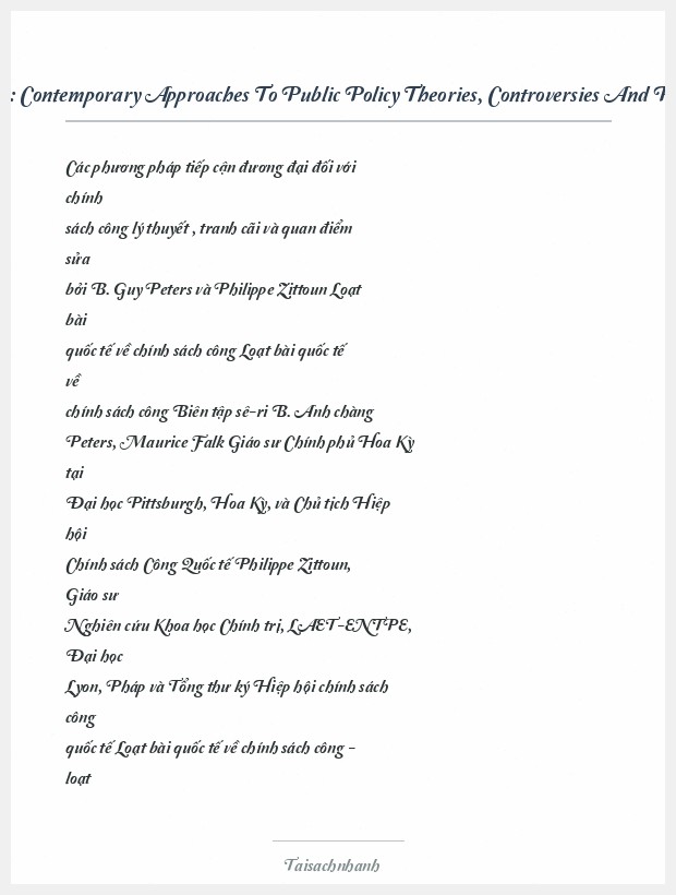 Trích đoạn Contemporary Approaches To Public Policy Theories, Controversies And Perspectives