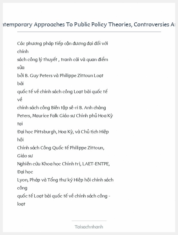 Trích đoạn Contemporary Approaches To Public Policy Theories, Controversies And Perspectives