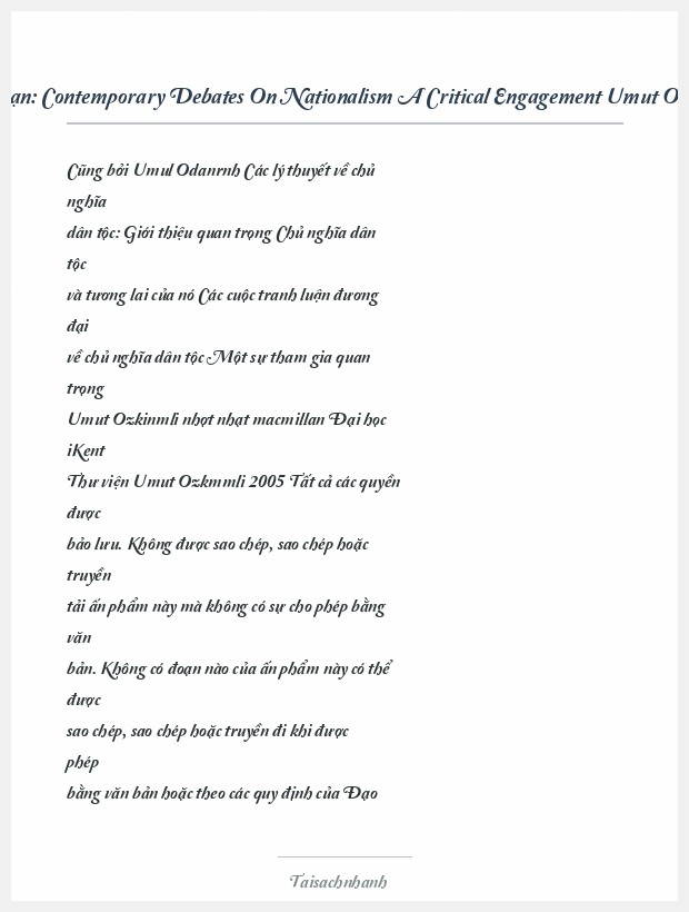 Trích đoạn Contemporary Debates On Nationalism A Critical Engagement Umut Ozkirimli