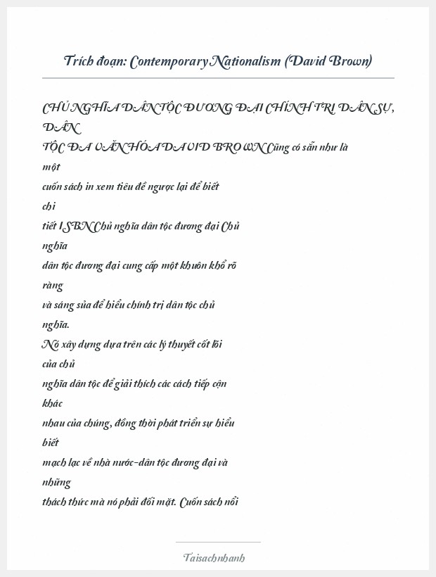 Trích đoạn Contemporary Nationalism (David Brown)