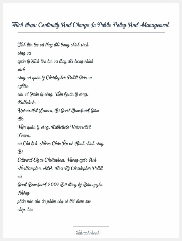 Trích đoạn Continuity And Change In Public Policy And Management