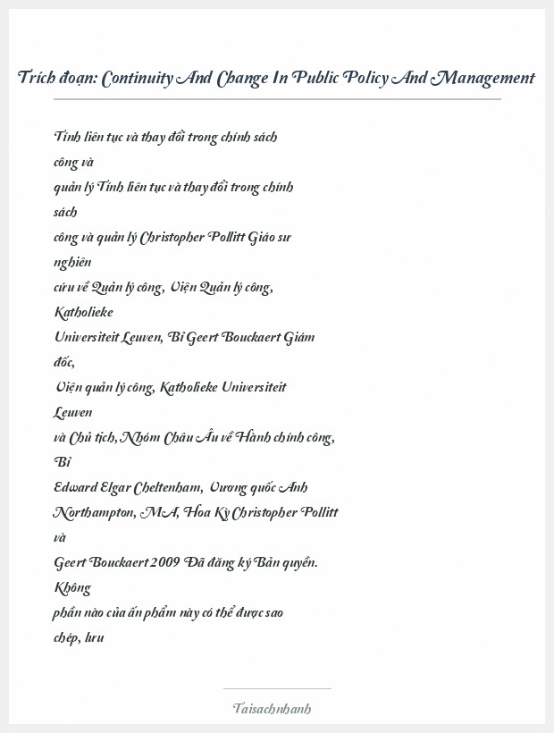 Trích đoạn Continuity And Change In Public Policy And Management