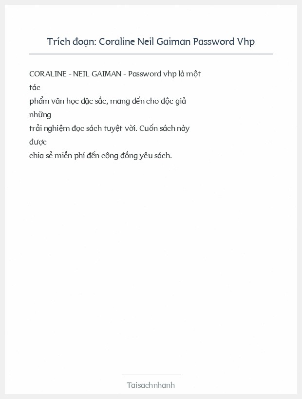 Trích đoạn Coraline Neil Gaiman Password Vhp