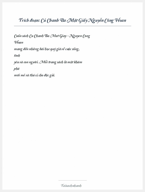 Trích đoạn Củ Chanh Ba Mặt Giấy Nguyễn Công Hoan