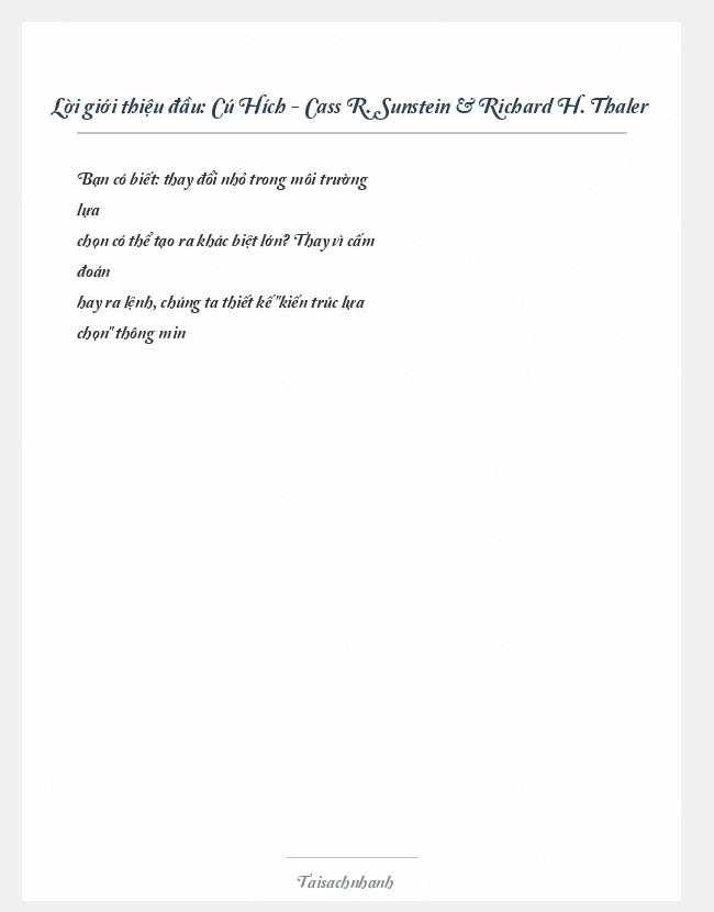 Trích đoạn Cú Hích - Cass R. Sunstein & Richard H. Thaler