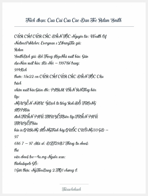 Trích đoạn Cua Cai Cua Cac Dan Toc Adam Smith