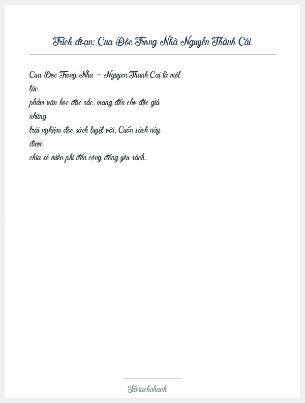 Trích đoạn Cua Độc Trong Nhà Nguyễn Thành Cái