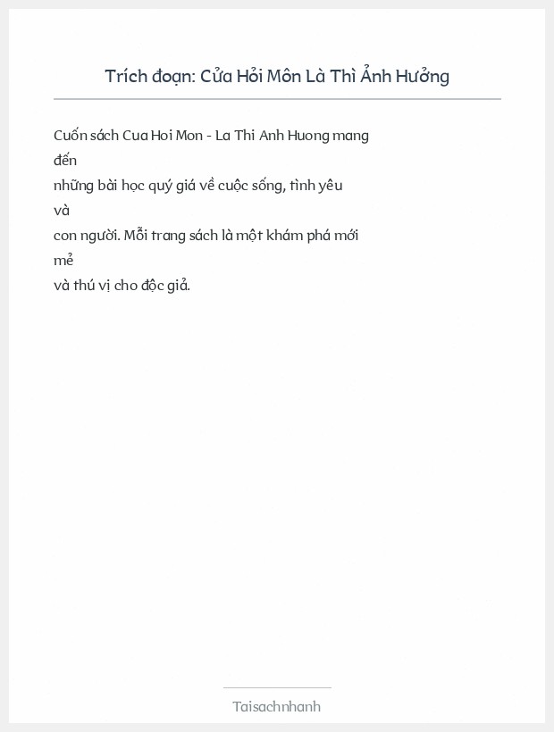 Trích đoạn Cửa Hỏi Môn Là Thì Ảnh Hưởng