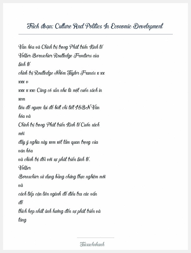 Trích đoạn Culture And Politics In Economic Development