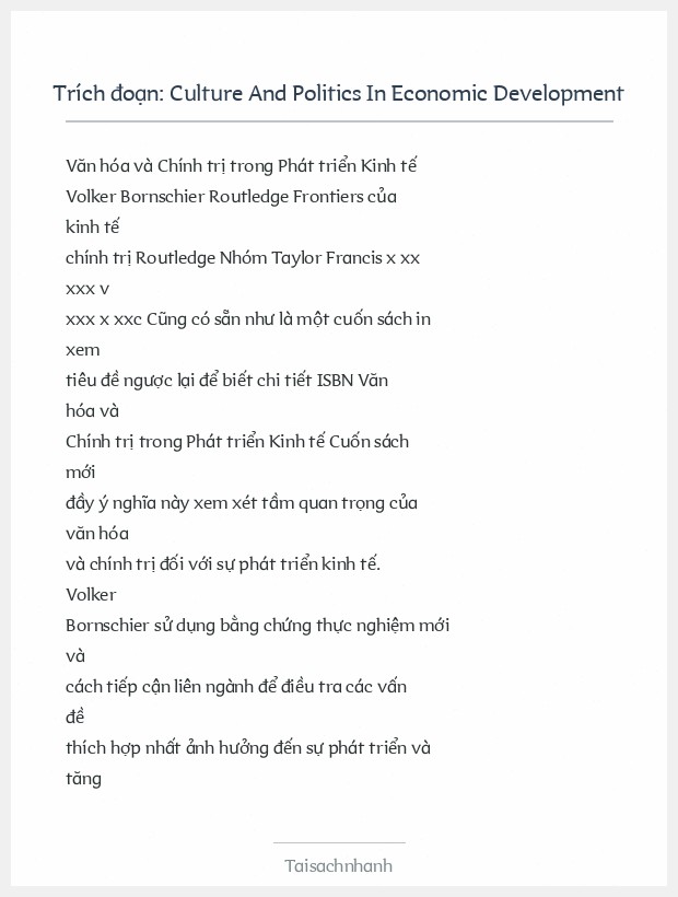 Trích đoạn Culture And Politics In Economic Development