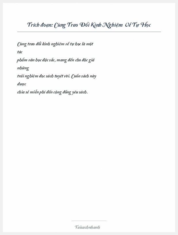 Trích đoạn Cùng Trao Đổi Kinh Nghiệm Về Tự Học