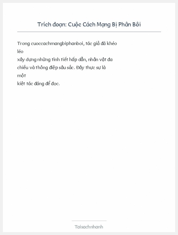 Trích đoạn Cuộc Cách Mạng Bị Phân Bôi