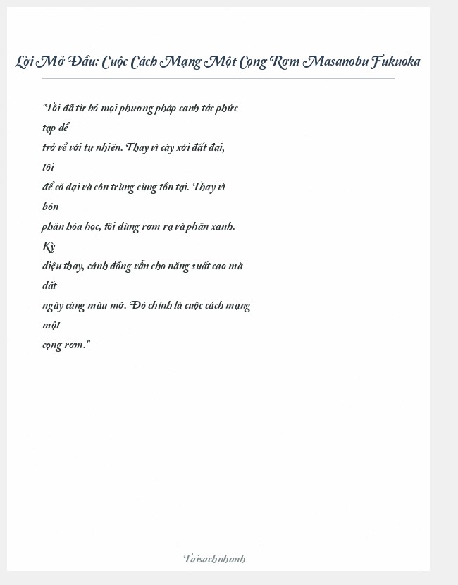 Trích đoạn Cuộc Cách Mạng Một Cọng Rơm Masanobu Fukuoka