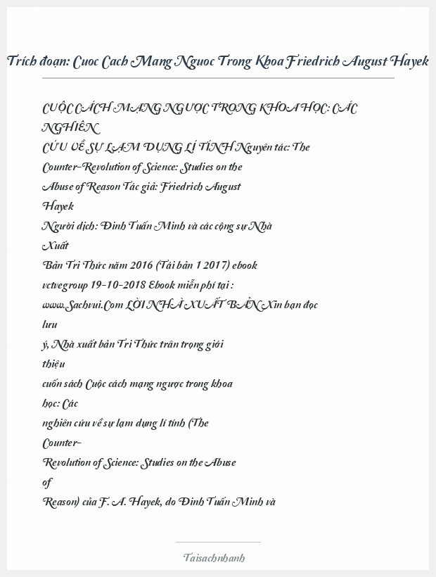 Trích đoạn Cuoc Cach Mang Nguoc Trong Khoa Friedrich August Hayek