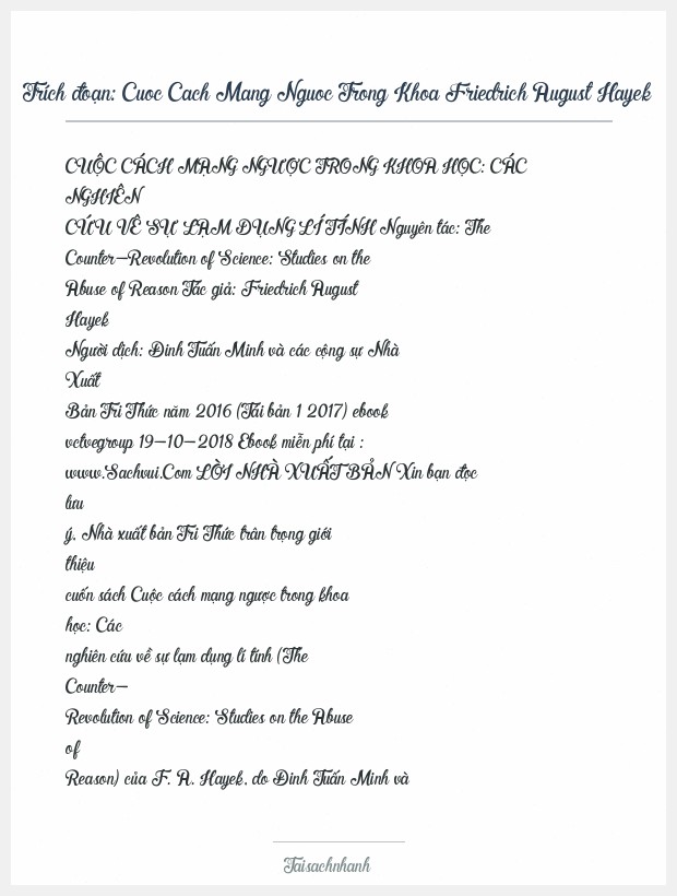 Trích đoạn Cuoc Cach Mang Nguoc Trong Khoa Friedrich August Hayek